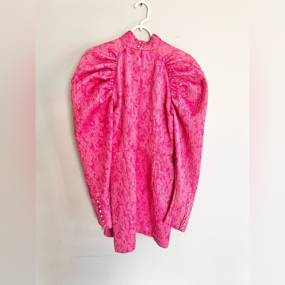 Rotate Birger Christensen Jacquard Mini Puff Sleeve Pink Dress Sz 38/ Medium - Picture 10 of 12